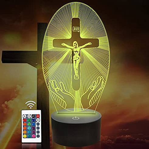 Cross 3D Night Light, Attivolife Jesus Illusion Hologram Lamp 16 color
